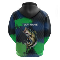 Personalized Bass Fishing Zip Hoodie with Jumping Fish – Green and Black Angler Design - Wonder Print Shop