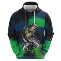 Personalized Bass Fishing Zip Hoodie with Jumping Fish – Green and Black Angler Design - Wonder Print Shop
