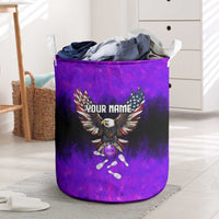 Personalized Patriotic Eagle Bowling Laundry Basket with Purple Flames USA Flag Wings Design - Wonder Print Shop