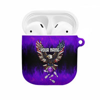 Personalized Patriotic Eagle Bowling AirPods Case with Purple Flames USA Flag Wings Design - Wonder Print Shop