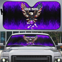 Personalized Patriotic Eagle Bowling Auto Sun Shade with Purple Flames USA Flag Wings Design - Wonder Print Shop