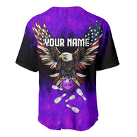 Personalized Patriotic Eagle Bowling Baseball Jersey with Purple Flames USA Flag Wings Design - Wonder Print Shop