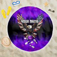 Personalized Patriotic Eagle Bowling Beach Blanket with Purple Flames USA Flag Wings Design - Wonder Print Shop