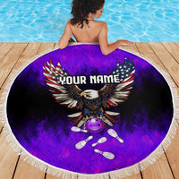 Personalized Patriotic Eagle Bowling Beach Blanket with Purple Flames USA Flag Wings Design - Wonder Print Shop