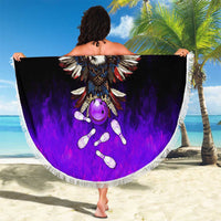 Personalized Patriotic Eagle Bowling Beach Blanket with Purple Flames USA Flag Wings Design - Wonder Print Shop