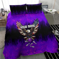 Personalized Patriotic Eagle Bowling Bedding Set with Purple Flames USA Flag Wings Design - Wonder Print Shop