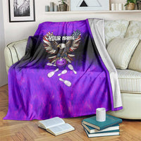 Personalized Patriotic Eagle Bowling Blanket with Purple Flames USA Flag Wings Design - Wonder Print Shop