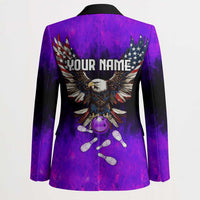Personalized Patriotic Eagle Bowling Blazer with Purple Flames USA Flag Wings Design - Wonder Print Shop