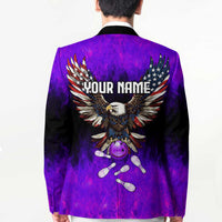 Personalized Patriotic Eagle Bowling Blazer with Purple Flames USA Flag Wings Design - Wonder Print Shop