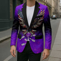 Personalized Patriotic Eagle Bowling Blazer with Purple Flames USA Flag Wings Design - Wonder Print Shop