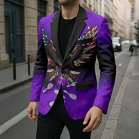 Personalized Patriotic Eagle Bowling Blazer with Purple Flames USA Flag Wings Design - Wonder Print Shop