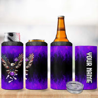 Personalized Patriotic Eagle Bowling 4 in 1 Can Cooler Tumbler with Purple Flames USA Flag Wings Design - Wonder Print Shop