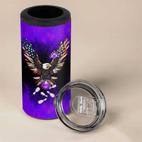 Personalized Patriotic Eagle Bowling 4 in 1 Can Cooler Tumbler with Purple Flames USA Flag Wings Design - Wonder Print Shop