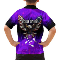 Personalized Patriotic Eagle Bowling Family Matching Long Sleeve Bodycon Dress and Hawaiian Shirt with Purple Flames USA Flag Wings Design - Wonder Print Shop