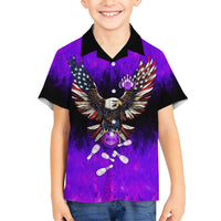 Personalized Patriotic Eagle Bowling Family Matching Long Sleeve Bodycon Dress and Hawaiian Shirt with Purple Flames USA Flag Wings Design - Wonder Print Shop