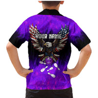 Personalized Patriotic Eagle Bowling Family Matching Mermaid Dress and Hawaiian Shirt with Purple Flames USA Flag Wings Design - Wonder Print Shop
