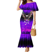 Personalized Patriotic Eagle Bowling Family Matching Mermaid Dress and Hawaiian Shirt with Purple Flames USA Flag Wings Design - Wonder Print Shop