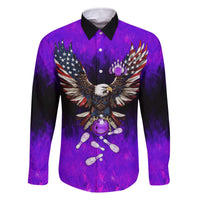 Personalized Patriotic Eagle Bowling Family Matching Off The Shoulder Long Sleeve Dress and Hawaiian Shirt with Purple Flames USA Flag Wings Design - Wonder Print Shop