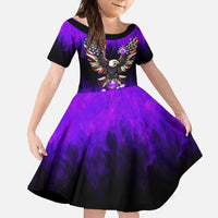 Personalized Patriotic Eagle Bowling Family Matching Off Shoulder Maxi Dress and Hawaiian Shirt with Purple Flames USA Flag Wings Design - Wonder Print Shop