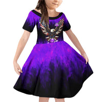Personalized Patriotic Eagle Bowling Family Matching Off Shoulder Short Dress and Hawaiian Shirt with Purple Flames USA Flag Wings Design - Wonder Print Shop