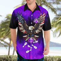 Personalized Patriotic Eagle Bowling Hawaiian Shirt with Purple Flames USA Flag Wings Design - Wonder Print Shop