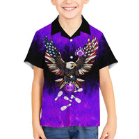 Personalized Patriotic Eagle Bowling Hawaiian Shirt with Purple Flames USA Flag Wings Design - Wonder Print Shop