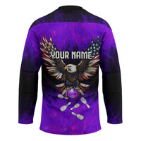 Personalized Patriotic Eagle Bowling Hockey Jersey with Purple Flames USA Flag Wings Design - Wonder Print Shop