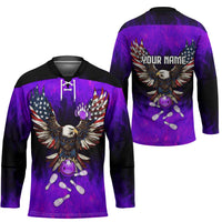 Personalized Patriotic Eagle Bowling Hockey Jersey with Purple Flames USA Flag Wings Design - Wonder Print Shop