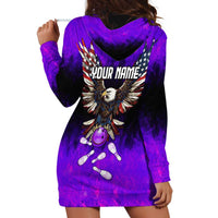 Personalized Patriotic Eagle Bowling Hoodie Dress with Purple Flames USA Flag Wings Design - Wonder Print Shop