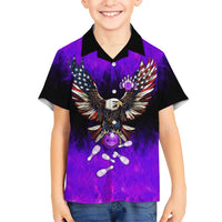 Personalized Patriotic Eagle Bowling Kid Hawaiian Shirt with Purple Flames USA Flag Wings Design - Wonder Print Shop