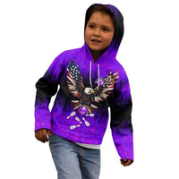 Personalized Patriotic Eagle Bowling Kid Hoodie with Purple Flames USA Flag Wings Design - Wonder Print Shop