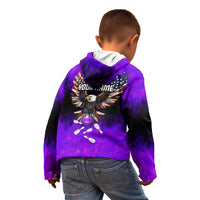 Personalized Patriotic Eagle Bowling Kid Hoodie with Purple Flames USA Flag Wings Design - Wonder Print Shop