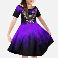 Personalized Patriotic Eagle Bowling Kid Short Sleeve Dress with Purple Flames USA Flag Wings Design - Wonder Print Shop
