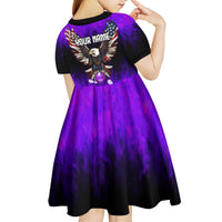 Personalized Patriotic Eagle Bowling Kid Short Sleeve Dress with Purple Flames USA Flag Wings Design - Wonder Print Shop