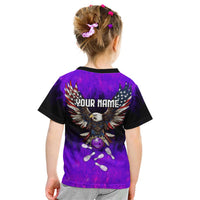 Personalized Patriotic Eagle Bowling Kid T Shirt with Purple Flames USA Flag Wings Design - Wonder Print Shop
