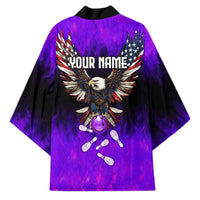 Personalized Patriotic Eagle Bowling Kimono with Purple Flames USA Flag Wings Design - Wonder Print Shop