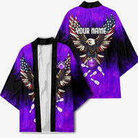 Personalized Patriotic Eagle Bowling Kimono with Purple Flames USA Flag Wings Design - Wonder Print Shop