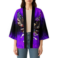 Personalized Patriotic Eagle Bowling Kimono with Purple Flames USA Flag Wings Design - Wonder Print Shop