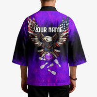 Personalized Patriotic Eagle Bowling Kimono with Purple Flames USA Flag Wings Design - Wonder Print Shop