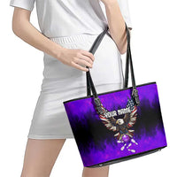 Personalized Patriotic Eagle Bowling Leather Tote Bag with Purple Flames USA Flag Wings Design - Wonder Print Shop