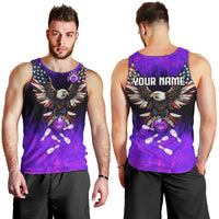 Personalized Patriotic Eagle Bowling Men Tank Top with Purple Flames USA Flag Wings Design - Wonder Print Shop