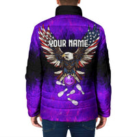 Personalized Patriotic Eagle Bowling Padded Jacket with Purple Flames USA Flag Wings Design - Wonder Print Shop