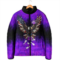 Personalized Patriotic Eagle Bowling Padded Jacket with Purple Flames USA Flag Wings Design - Wonder Print Shop