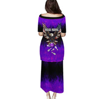 Personalized Patriotic Eagle Bowling Puletasi with Purple Flames USA Flag Wings Design - Wonder Print Shop