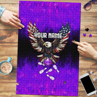 Personalized Patriotic Eagle Bowling Puzzle with Purple Flames USA Flag Wings Design - Wonder Print Shop