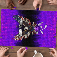Personalized Patriotic Eagle Bowling Puzzle with Purple Flames USA Flag Wings Design - Wonder Print Shop