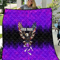 Personalized Patriotic Eagle Bowling Quilt with Purple Flames USA Flag Wings Design - Wonder Print Shop