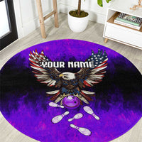 Personalized Patriotic Eagle Bowling Round Carpet with Purple Flames USA Flag Wings Design - Wonder Print Shop