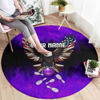 Personalized Patriotic Eagle Bowling Round Carpet with Purple Flames USA Flag Wings Design - Wonder Print Shop