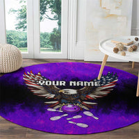 Personalized Patriotic Eagle Bowling Round Carpet with Purple Flames USA Flag Wings Design - Wonder Print Shop